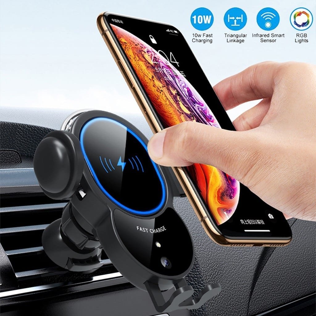 10W Wireless Triangle Mount Automatic Clamping Car Fast Charger